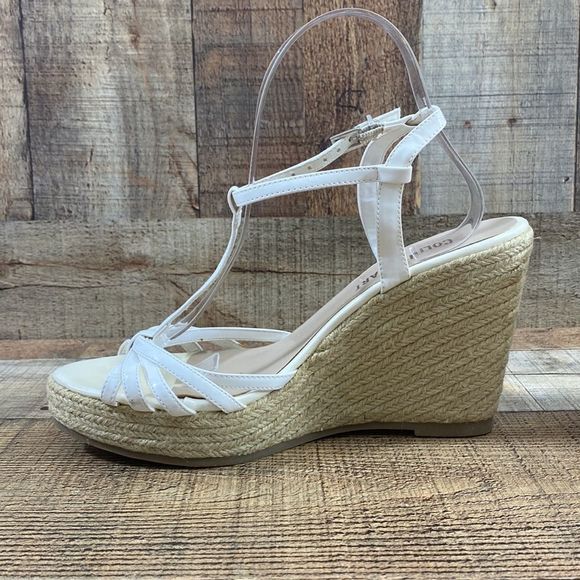 Colin Stuart White Strappy Espadrille Wedge Sandals Womens 8.5 Slingback - Picture 4 of 12